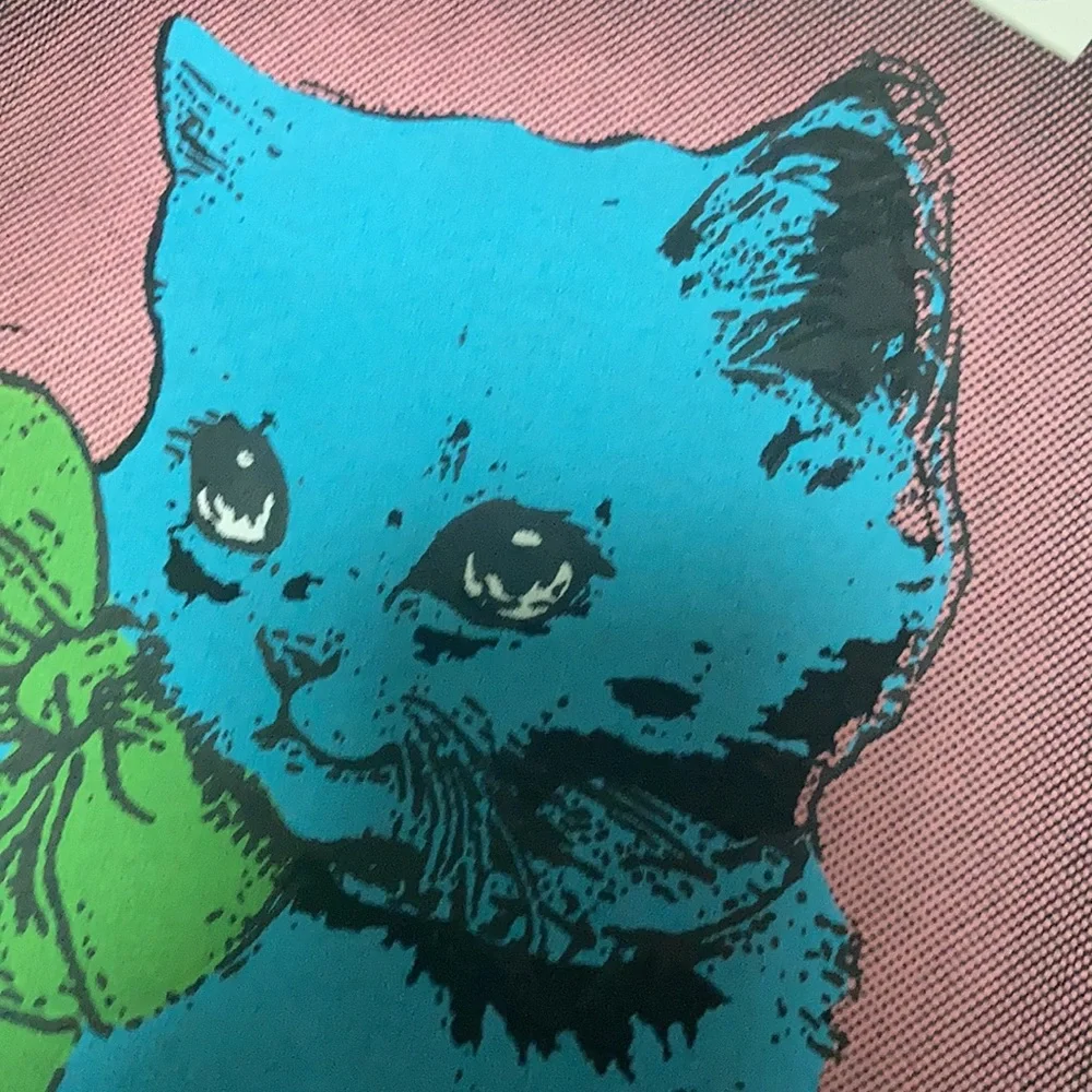 Ganni Black Blue Kitten Drippy Logo T-shirt | NWT Designer casual Essential Larg - Picture 4 of 6